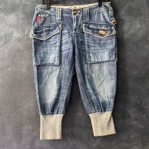 10 Feet High Rise Relaxed Fit Denim Distressed Capri Jeans